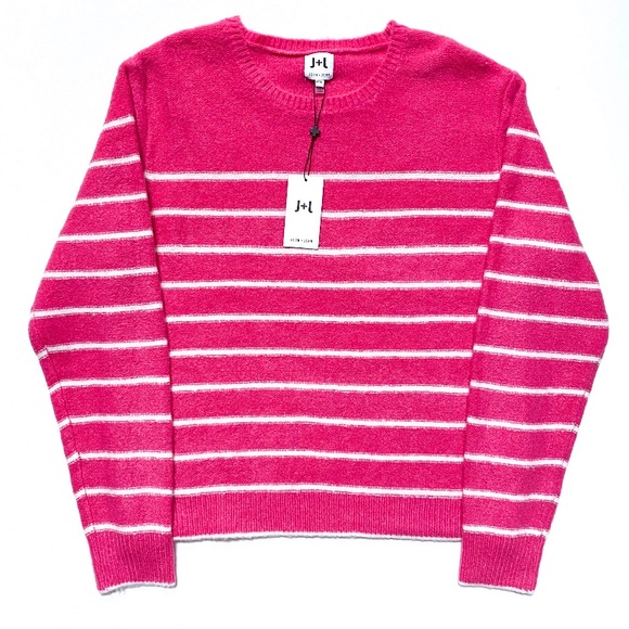 John + Jenn Sweaters - John + Jenn Pink White Striped Sweater